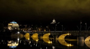 Gran Madre church with bridge in front by night