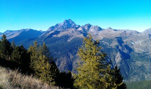 View of mountains and trees in Valle Maira