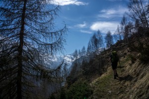 Gran Paradiso girl trekking on mountain looking at the valley