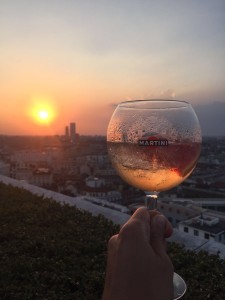 Martini Terrace in Milan scenic view of city while drinking cocktails