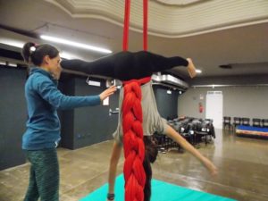 Michelle's daughter at Cirko Vertigo family circus course