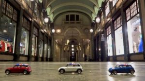 Passing through Turin's Galleria San Federico. It was here that the police motorcyclist pursuing the Mini Coopers in the movie, skidded across the freshly washed floor to the annoyance of the cleaner who had just finished washing it.