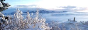 Denice medieval village in the winter time covered in snow